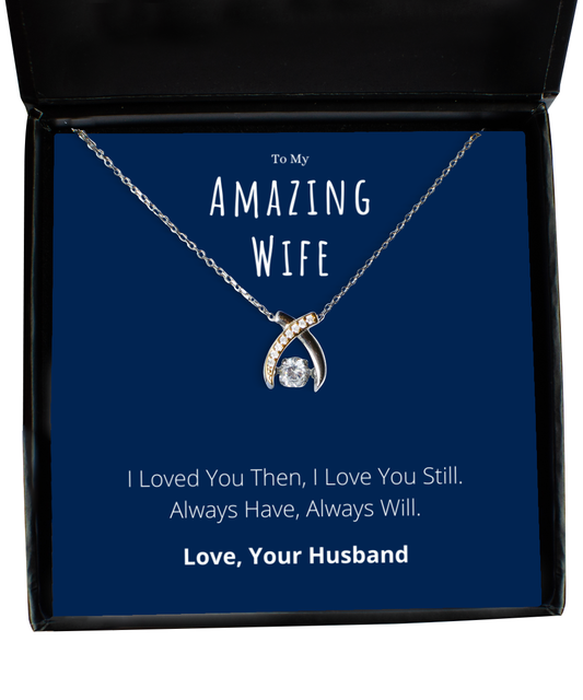 To My Amazing Wife Wishbone Necklace Anniversary Message Card Jewelry Gift From Husband, Heartwarming Wife Valentines Day Present