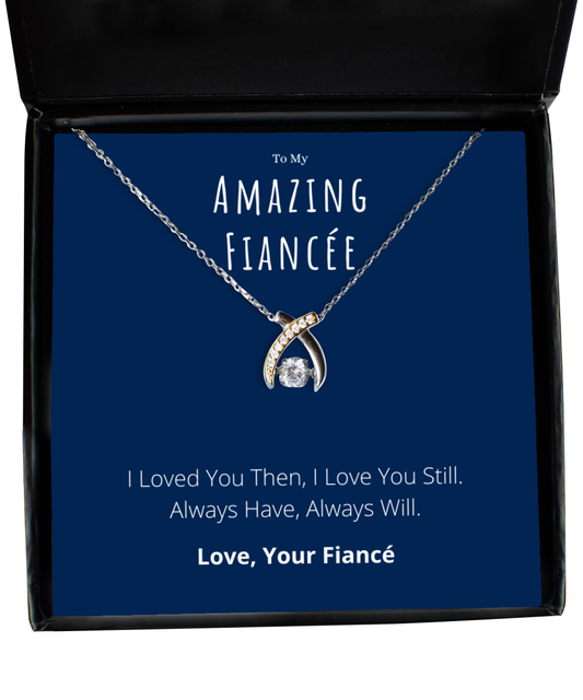 To My Amazing Fiancée Wishbone Necklace Anniversary Message Card Jewelry Gift From Fiancé, Heartwarming Fiancée Valentines Day Present