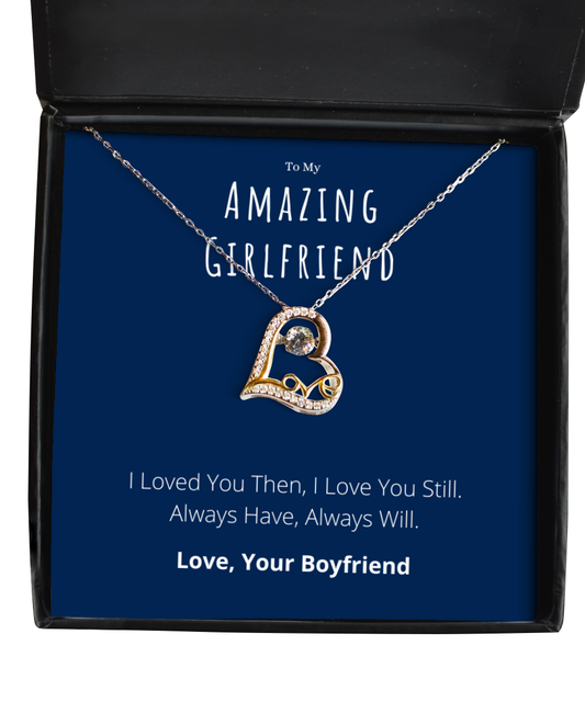 To My Amazing Girlfriend Heart Necklace Anniversary Message Card Jewelry Gift From Boyfriend, Heartwarming Girlfriend Valentines Day Present