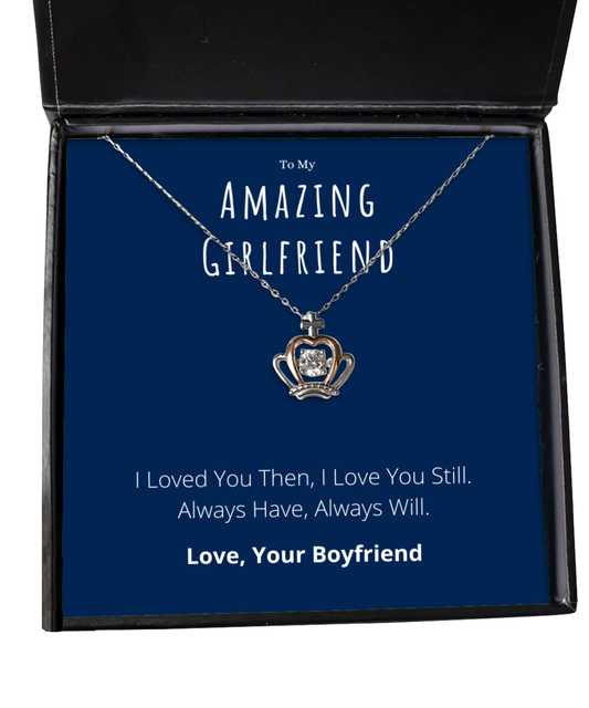 To My Amazing Girlfriend Crown Necklace Anniversary Message Card Jewelry Gift From Boyfriend, Heartwarming Girlfriend Valentines Day Present