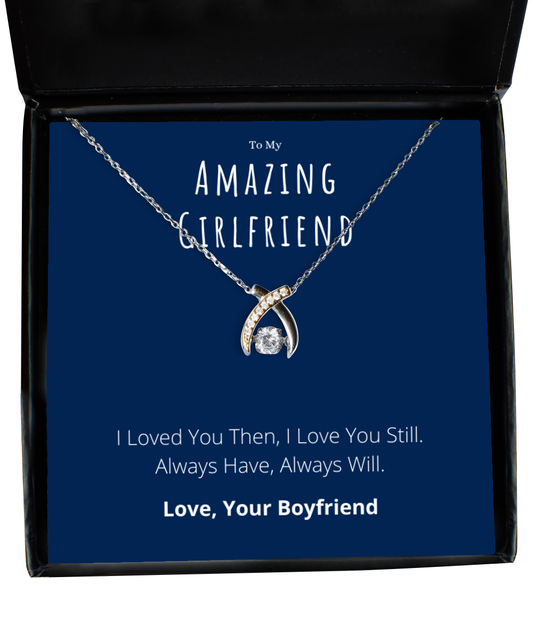 To My Amazing Girlfriend Wishbone Necklace Anniversary Message Card Jewelry Gift From Boyfriend, Heartwarming Girlfriend Valentines Day Present