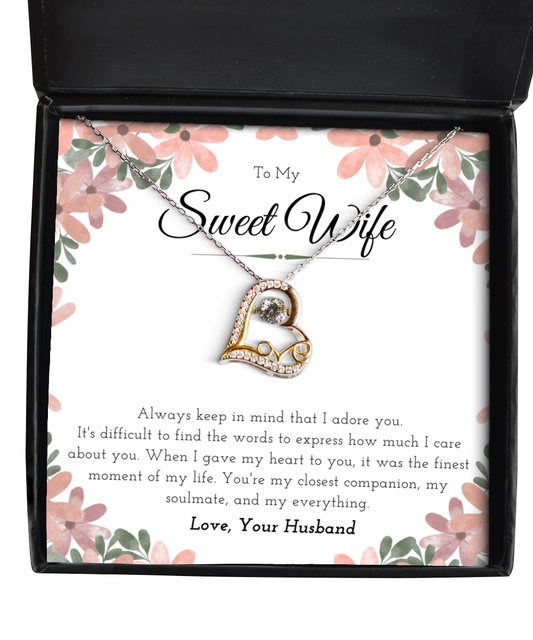 Sweet Wife Anniversary Present For Her, Heart Necklace Message Card Jewelry Gift From Husband, Nice Mothers Day Necklace, Gift For Wife Birthday