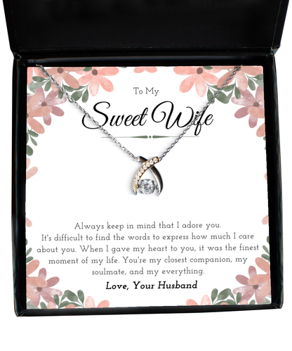 Sweet Wife Anniversary Present For Her, Wishbone Necklace Message Card Jewelry Gift From Husband, Nice Mothers Day Necklace, Gift For Wife Birthday