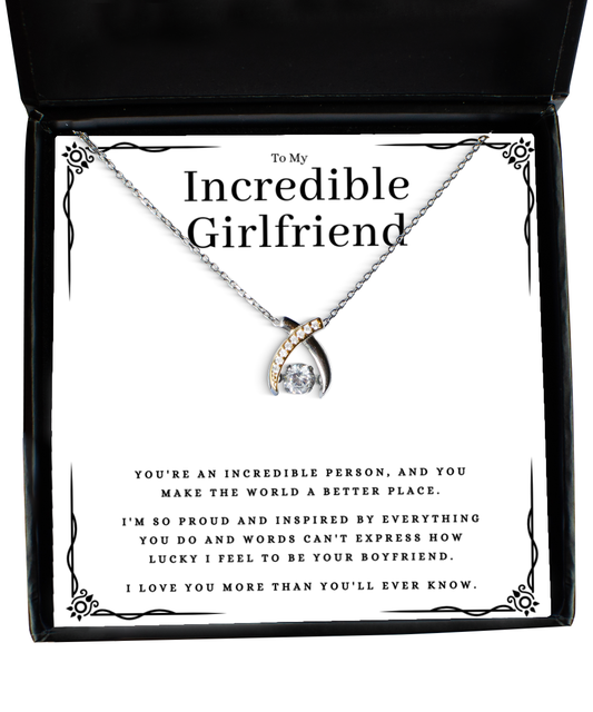 To My Incredible Girlfriend Jewelry Message Card Gift Wishbone Necklace Birthday Present From Boyfriend, Incredible Girlfriend Valentines Day Present