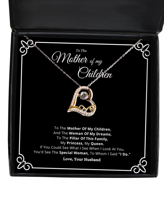 Mothers Day Jewelry Gift For Wife From Husband, Mother Of My Children Heart Necklace Message Card Valentines Anniversary Present For Her