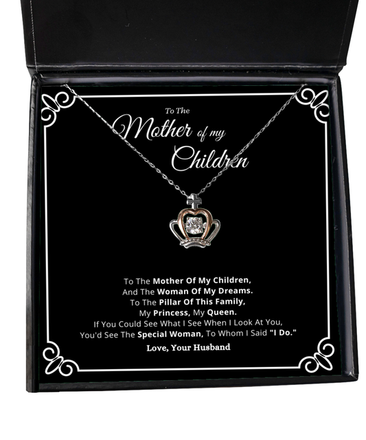 Mothers Day Jewelry Gift For Wife From Husband, Mother Of My Children Crown Necklace Message Card Valentines Anniversary Present For Her