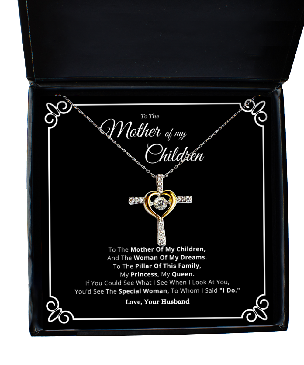 Mothers Day Jewelry Gift For Wife From Husband, Mother Of My Children Cross Necklace Message Card Valentines Anniversary Present For Her