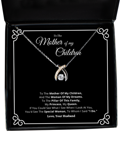 Mothers Day Jewelry Gift For Wife From Husband, Mother Of My Children Wishbone Necklace Message Card Valentines Anniversary Present For Her