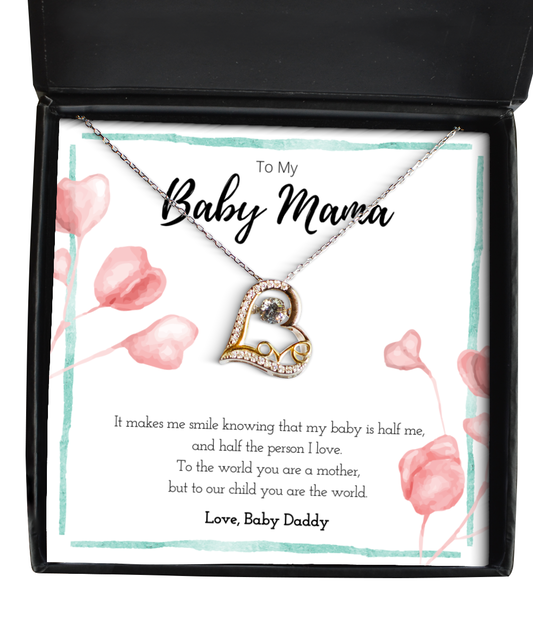 To My Baby Mama Sweet Message Heart Necklace Jewelry Gift For Mothers Day, Valentines Day Present From Baby Daddy, Mom Anniversary Birthday Gift From Husband