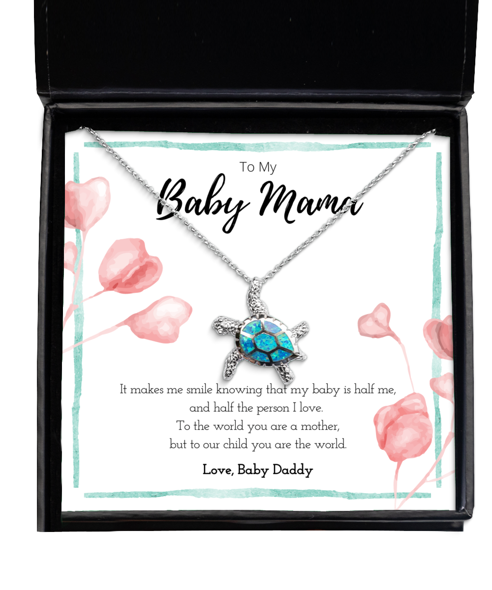To My Baby Mama Sweet Message Turtle Necklace Jewelry Gift For Mothers Day, Valentines Day Present From Baby Daddy, Mom Anniversary Birthday Gift From Husband