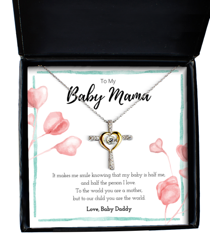 To My Baby Mama Sweet Message Cross Necklace Jewelry Gift For Mothers Day, Valentines Day Present From Baby Daddy, Mom Anniversary Birthday Gift From Husband