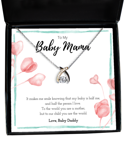 To My Baby Mama Sweet Message Wishbone Necklace Jewelry Gift For Mothers Day, Valentines Day Present From Baby Daddy, Mom Anniversary Birthday Gift From Husband