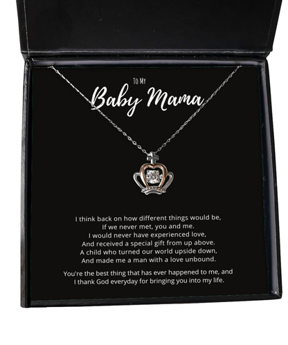 Baby Mama Mothers Day Jewelry Gift From Baby Daddy, Thankful Message Card Crown Necklace Birthday Gift, Valentines Day Anniversary Present For Mom Wife