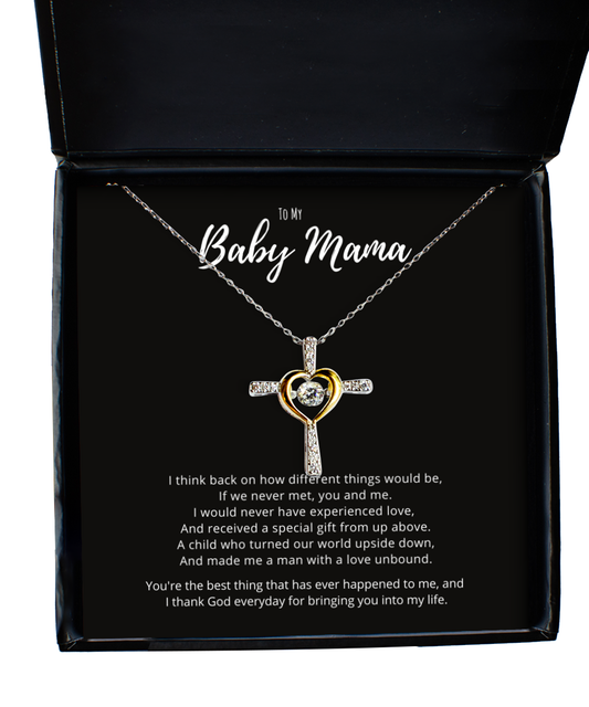 Baby Mama Mothers Day Jewelry Gift From Baby Daddy, Thankful Message Card Cross Necklace Birthday Gift, Valentines Day Anniversary Present For Mom Wife