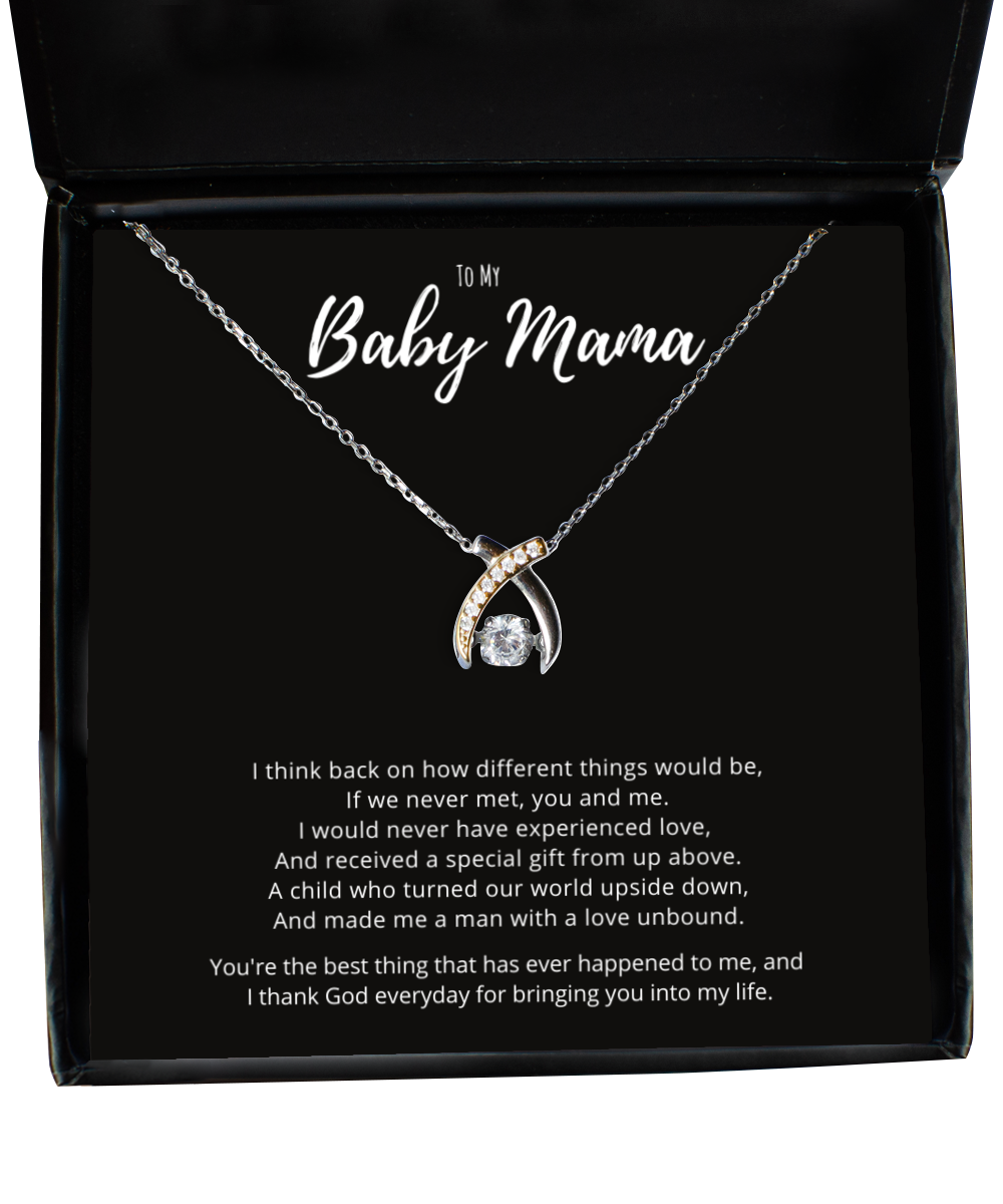 Baby Mama Mothers Day Jewelry Gift From Baby Daddy, Thankful Message Card Wishbone Necklace Birthday Gift, Valentines Day Anniversary Present For Mom Wife