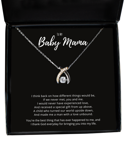 Baby Mama Mothers Day Jewelry Gift From Baby Daddy, Thankful Message Card Wishbone Necklace Birthday Gift, Valentines Day Anniversary Present For Mom Wife