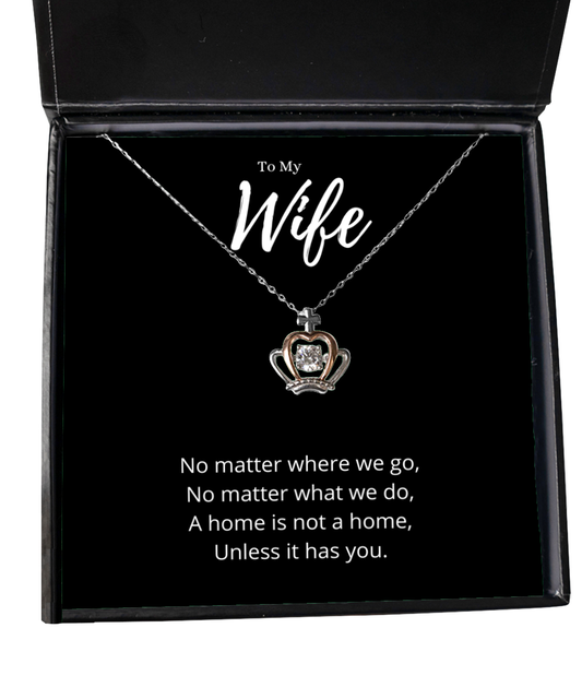 Heartwarming Wife Crown Necklace Anniversary Gift From Husband, Unique Jewelry Message Card Birthday Present For Her