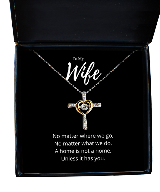 Heartwarming Wife Cross Necklace Anniversary Gift From Husband, Unique Jewelry Message Card Birthday Present For Her