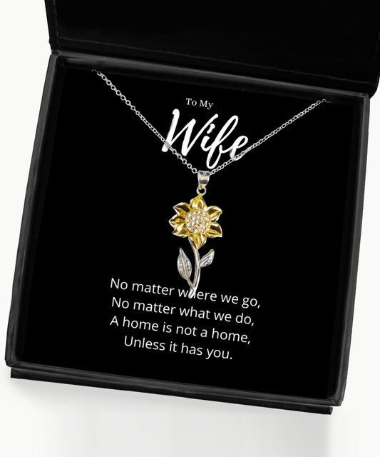 Heartwarming Wife Sunflower Necklace Anniversary Gift From Husband, Unique Jewelry Message Card Birthday Present For Her