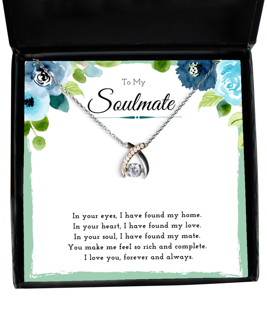 To My Soulmate Heartfelt Relationship Message Necklace Wishbone Jewelry Gift From Him, Soulmate Valentines Day Present, Birthday Appreciation Gifts For Her