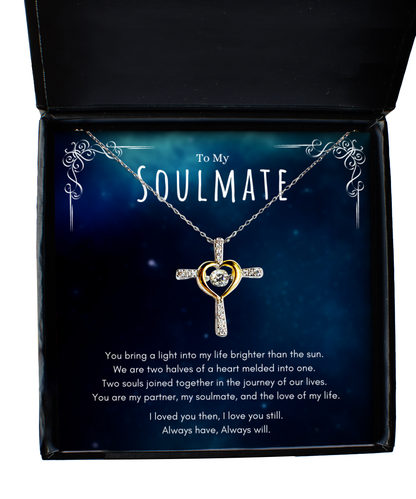 Inspiring Soulmate Relationship Message Necklace Cross Jewelry Anniversary Gift For Her, Lovely Soulmate Valentines Day Jewelry Present, Birthday Appreciation Gifts From Him