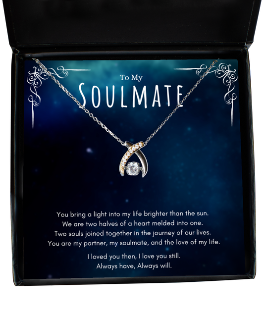 Inspiring Soulmate Relationship Message Necklace Wishbone Jewelry Anniversary Gift For Her, Lovely Soulmate Valentines Day Jewelry Present, Birthday Appreciation Gifts From Him