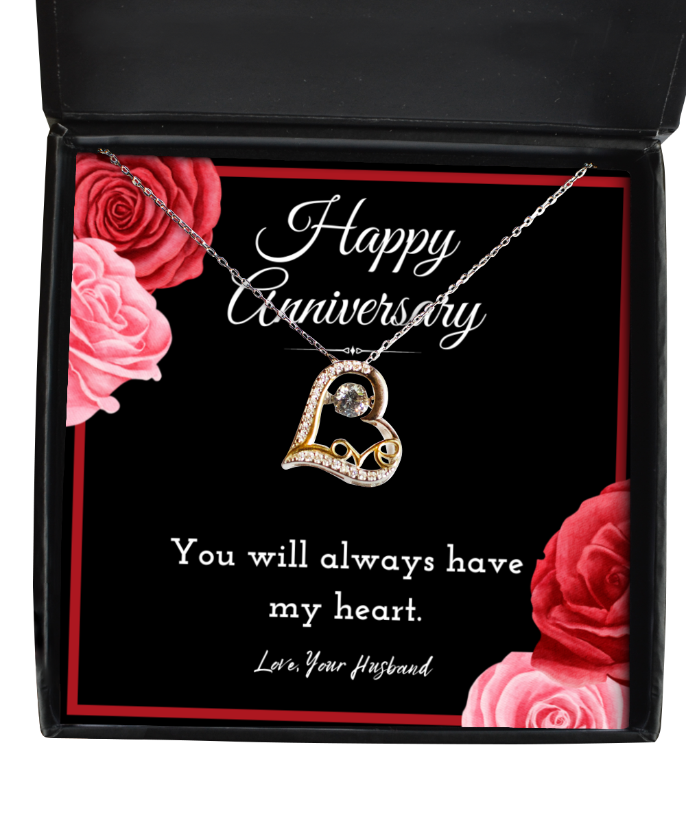 Happy Anniversary Heart Jewelry Message Card For Wife From Husband, Wife Aniversary Present From Him, Heartfelt Necklace Gift For Her