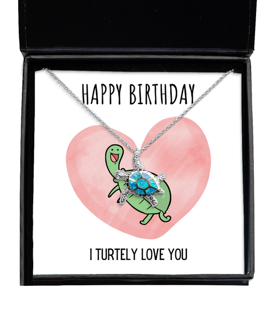 Funny Turtle Necklace Happy Birthday Gift For Her, Animal Pun Message Card Jewelry Birthday Present From Him, Dad Joke Gag Gifts For Birthday