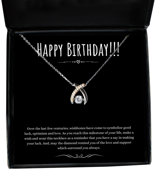 Happy Birthday Gift Wishbone Necklace For Woman Meaningful Jewelry Message Card Present