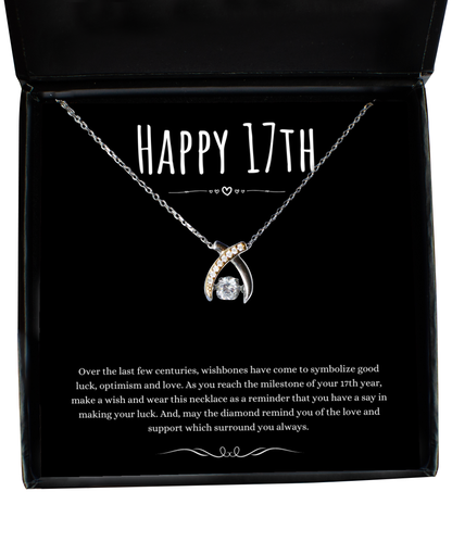 17th Birthday Gift Wishbone Necklace For Woman Turning 17 Meaningful Jewelry Message Card Present