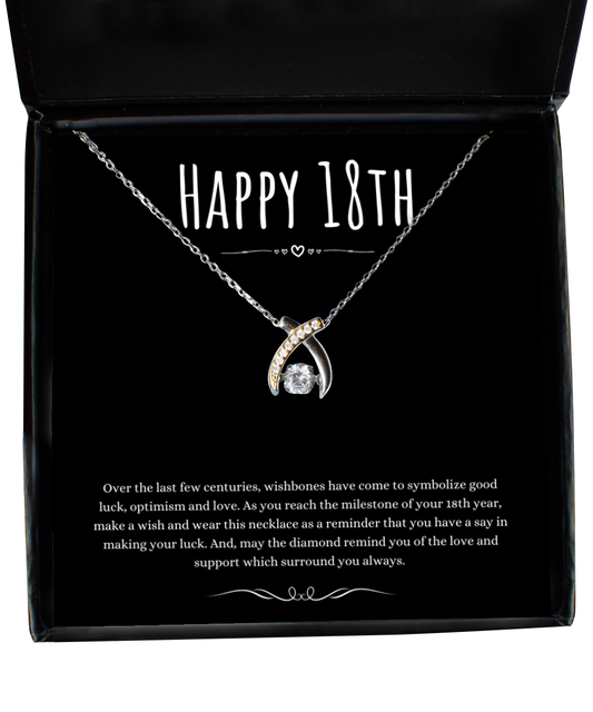 18th Birthday Gift Wishbone Necklace For Woman Turning 18 Meaningful Jewelry Message Card Present