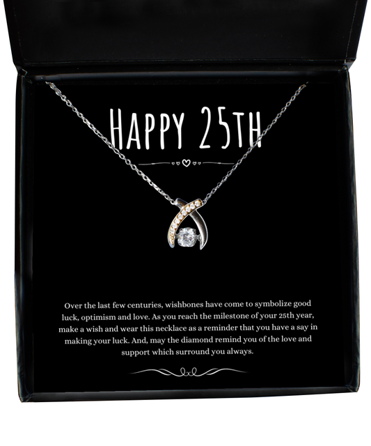 25th Birthday Gift Wishbone Necklace For Woman Turning 25 Meaningful Jewelry Message Card Present