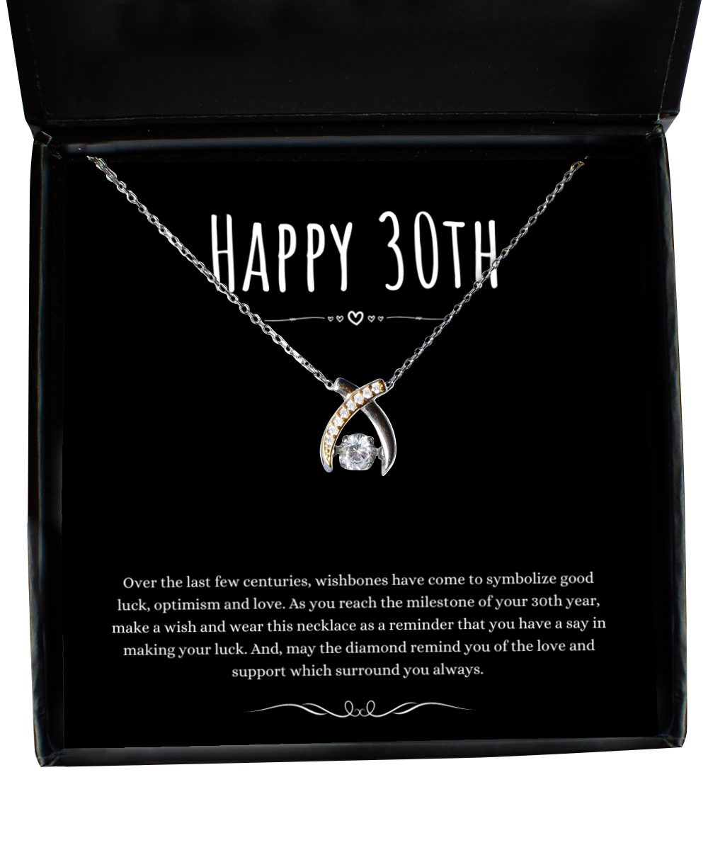 30th Birthday Gift Wishbone Necklace For Woman Turning 30 Meaningful Jewelry Message Card Present