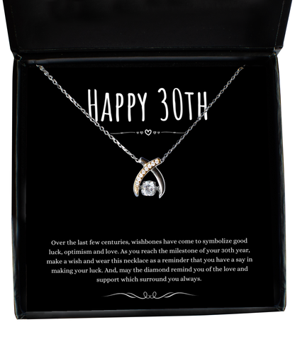 30th Birthday Gift Wishbone Necklace For Woman Turning 30 Meaningful Jewelry Message Card Present