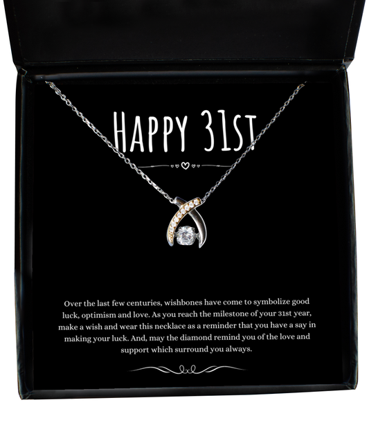 31st Birthday Gift Wishbone Necklace For Woman Turning 31 Meaningful Jewelry Message Card Present