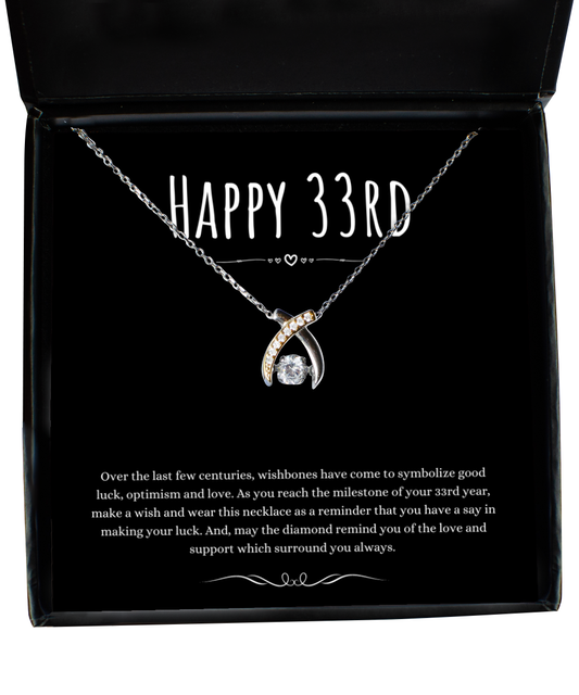 33rd Birthday Gift Wishbone Necklace For Woman Turning 33 Meaningful Jewelry Message Card Present