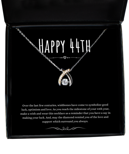 44th Birthday Gift Wishbone Necklace For Woman Turning 44 Meaningful Jewelry Message Card Present