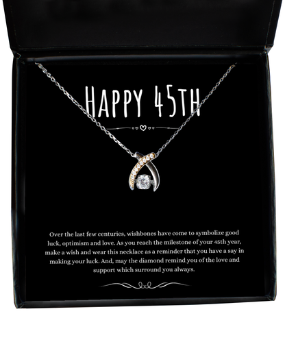 45th Birthday Gift Wishbone Necklace For Woman Turning 45 Meaningful Jewelry Message Card Present