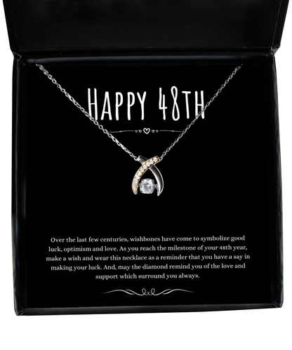 48th Birthday Gift Wishbone Necklace For Woman Turning 48 Meaningful Jewelry Message Card Present