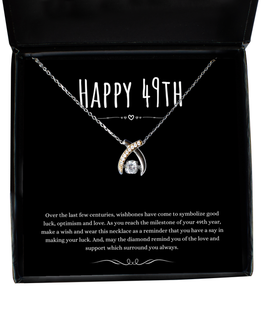 49th Birthday Gift Wishbone Necklace For Woman Turning 49 Meaningful Jewelry Message Card Present