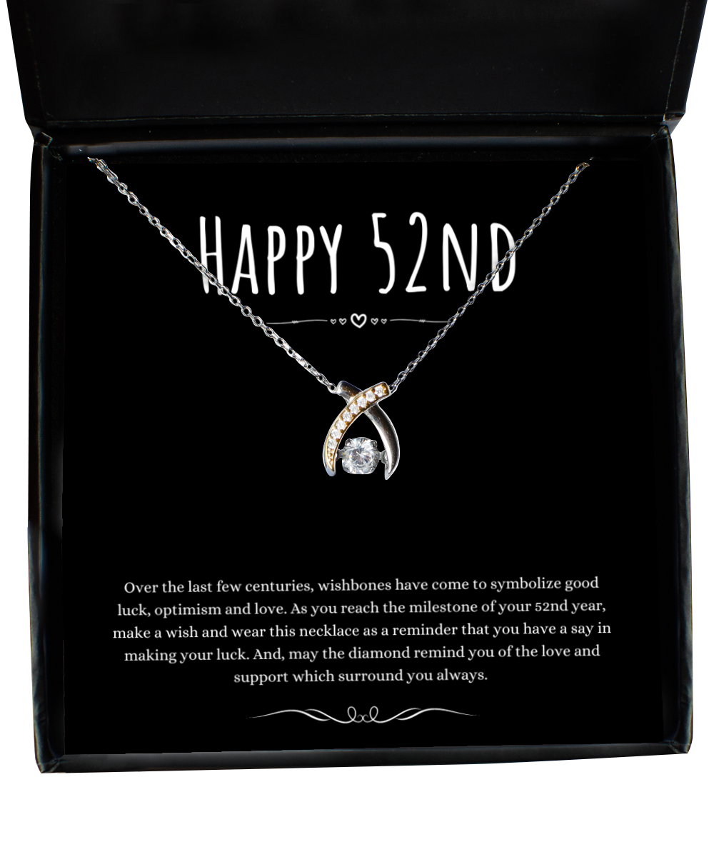 52nd Birthday Gift Wishbone Necklace For Woman Turning 52 Meaningful Jewelry Message Card Present