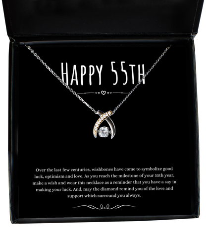 55th Birthday Gift Wishbone Necklace For Woman Turning 55 Meaningful Jewelry Message Card Present