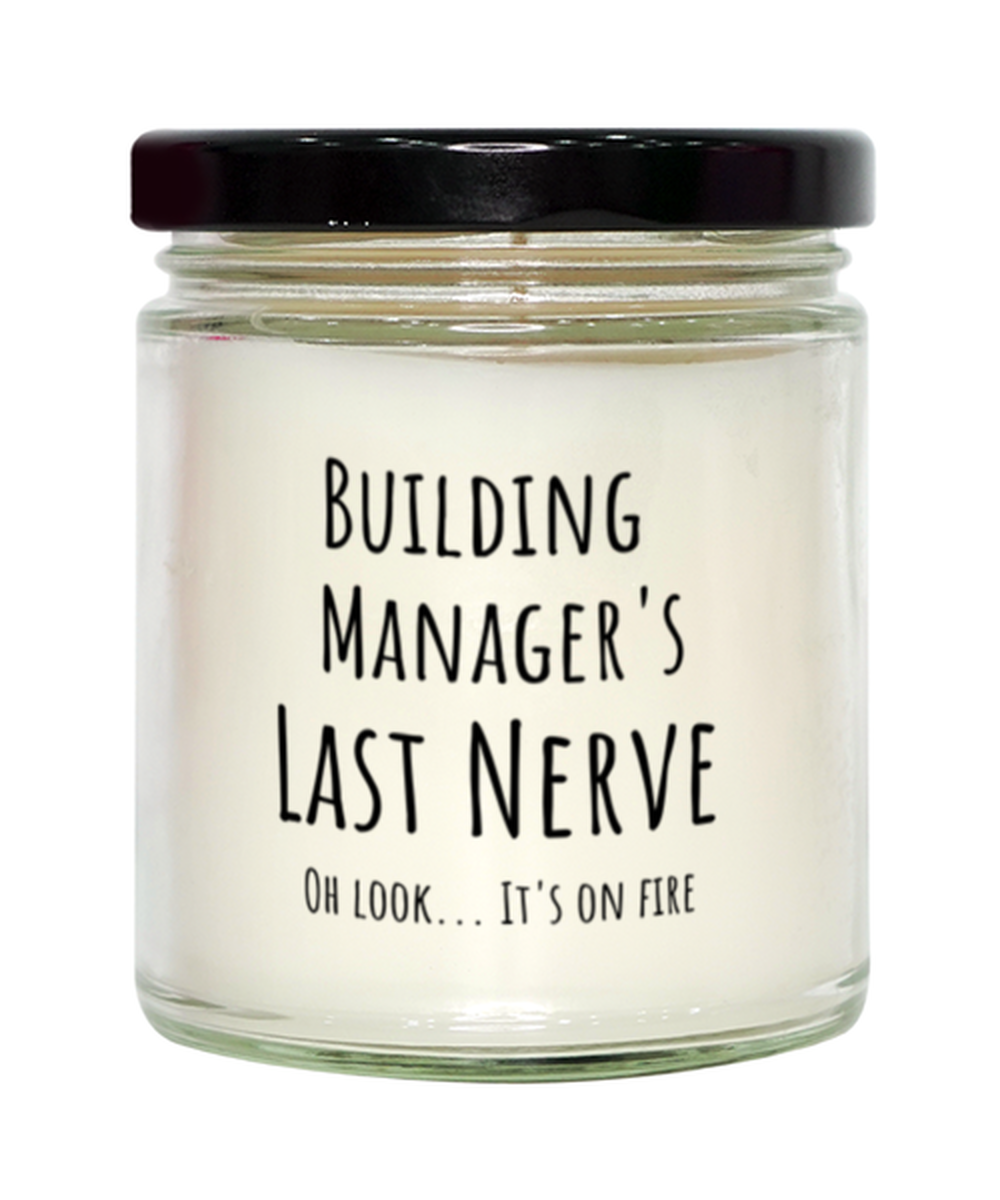 Funny Building Manager's Last Nerve Candle Gift For Manager Birthday, White Printed Label On Pink Candle