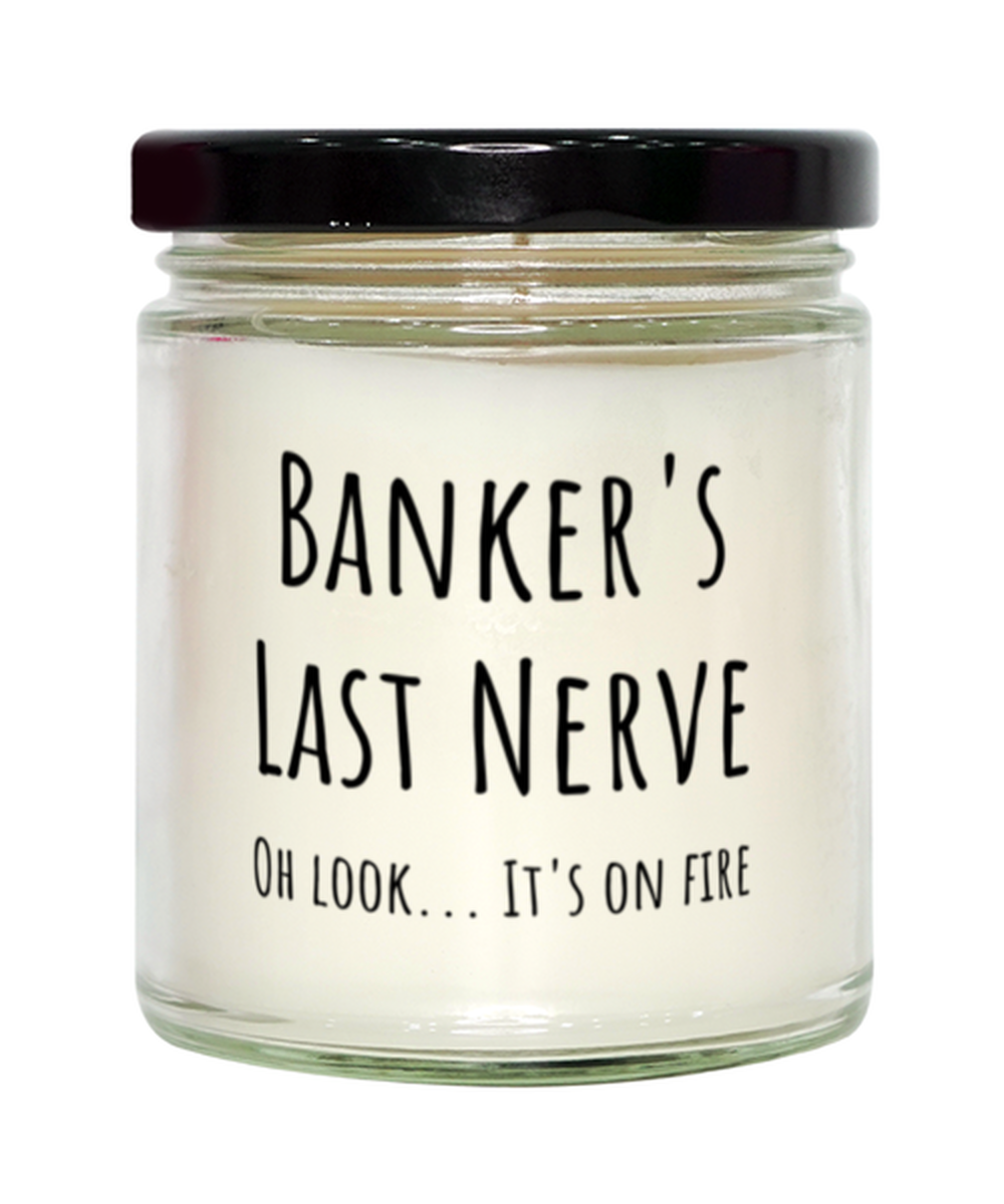 Funny Bankers Last Nerve Candle Gift For Banker Birthday, White Printed Label On Pink Candle