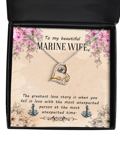 Marine Wife Necklace, To My Marine Wife Jewelry Message Card Gift, Love Heart Necklace, Valentines Day Gifts For Marine Wife