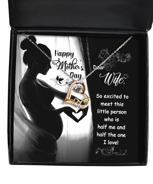 Mothers Day Gift for Pregnant Wife, Happy Mothers Day Message Card Jewelry For Expecting Wife, Beautiful Love Heart Necklace