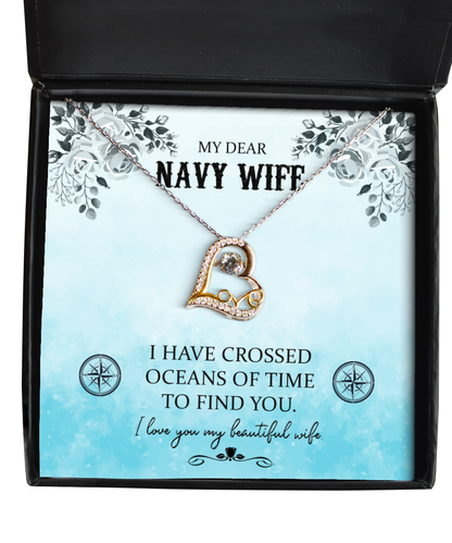 Navy Wife Necklace, My Dear Navy Wife Jewelry Message Card Gift, Love Heart Necklace, Valentines Day Gifts For Navy Wife