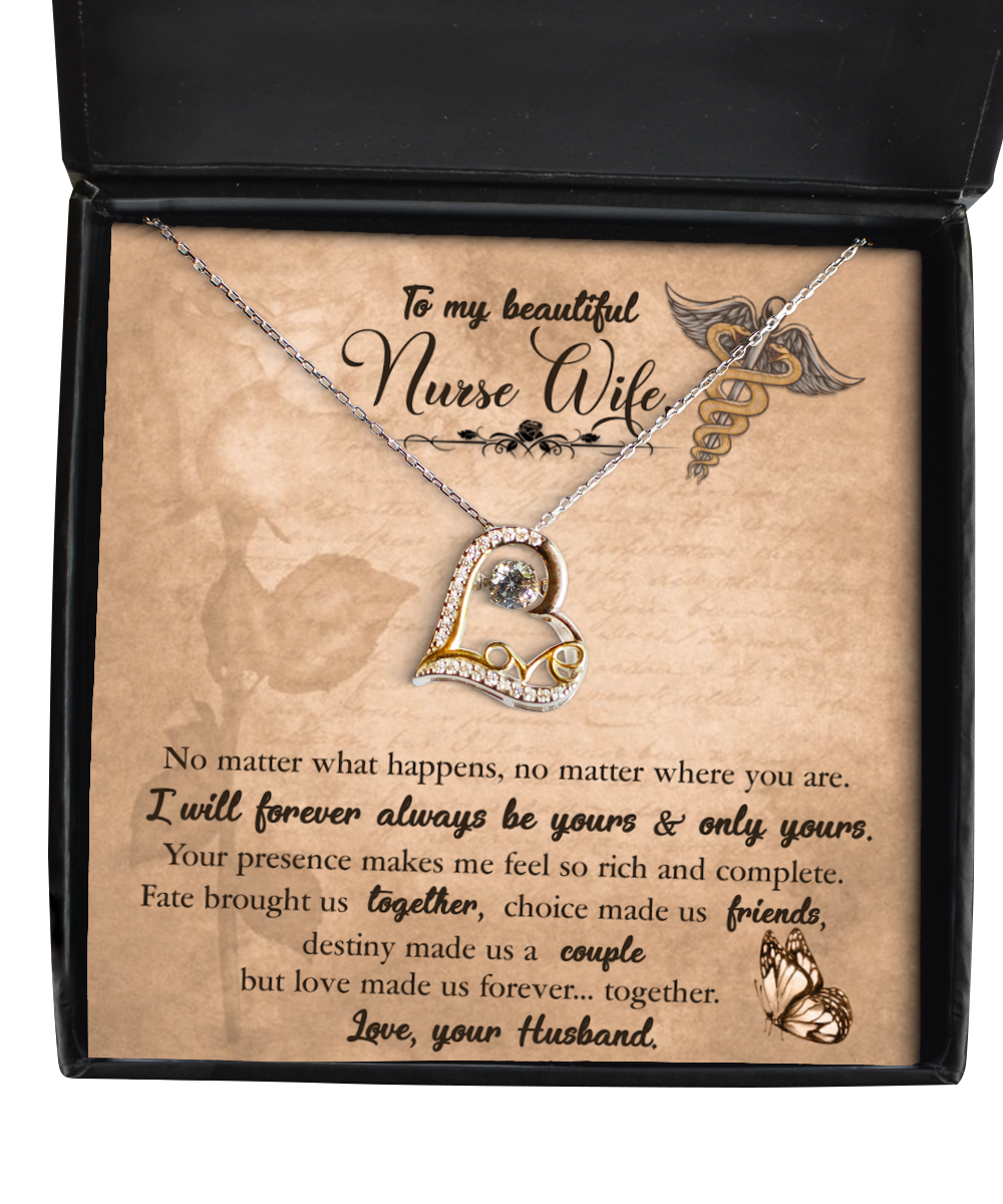 Nurse Wife Necklace, To My Beautiful Nurse Wife Jewelry Message Card Gift, Love Heart Necklace, Valentines Day Gifts For Nurse Wife