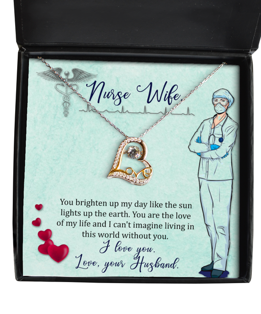 Nurse Wife Necklace, To My Nurse Wife Jewelry Message Card Gift, You Brighten Up My Day, Love Heart Necklace, Valentines Day Gifts For Wife