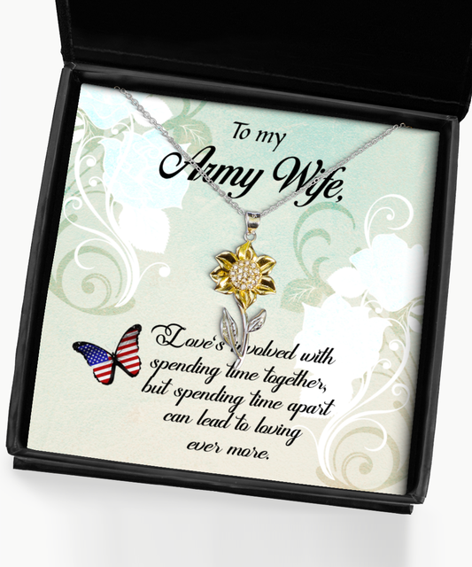 Army Wife Sunflower Pendant Necklace, To My Army Wife, Proud Army Wife, Valentines Day Gift For Army Wife, Army Wife Jewelry